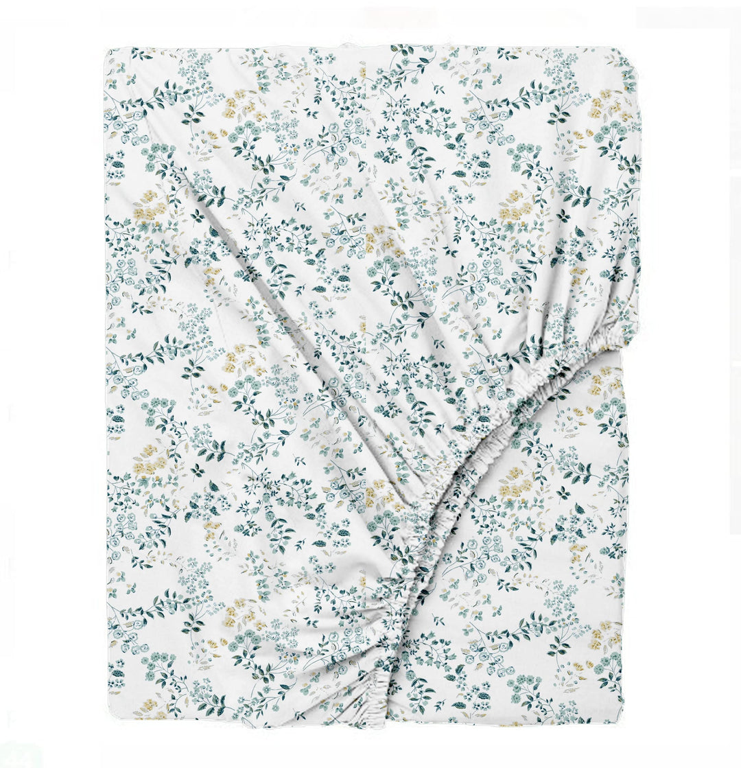 100% Cotton 210 TC Cotton Printed Fitted Bedsheet with Pillow Covers - Daisy Shower