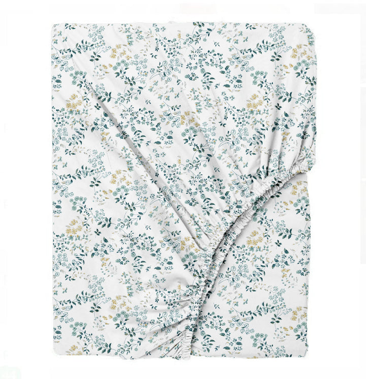 100% Cotton 210 TC Cotton Printed Fitted Bedsheet with Pillow Covers - Daisy Shower
