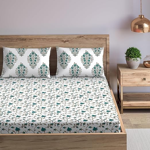 100% Cotton 180tc Printed Flat Bedsheet with Pillow Covers - Jaal