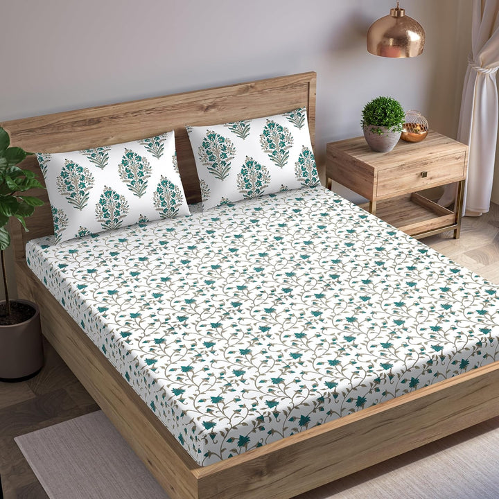 100% Cotton 180tc Printed Flat Bedsheet with Pillow Covers - Jaal