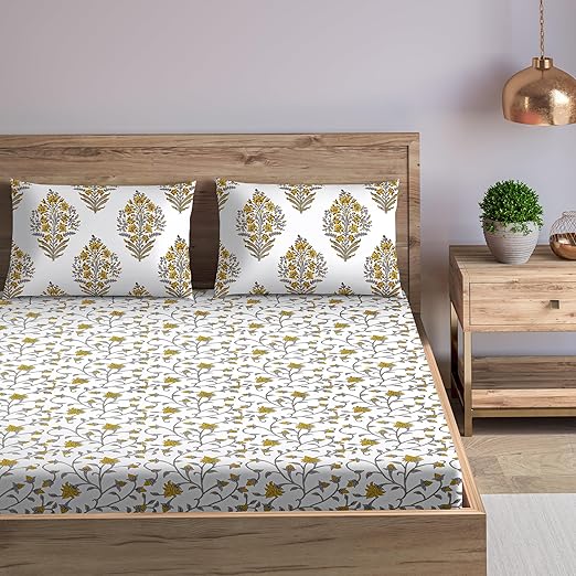 100% Cotton 180tc Printed Flat Bedsheet with Pillow Covers - Jaal