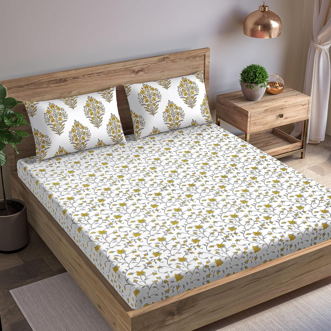100% Cotton 180tc Printed Flat Bedsheet with Pillow Covers - Jaal
