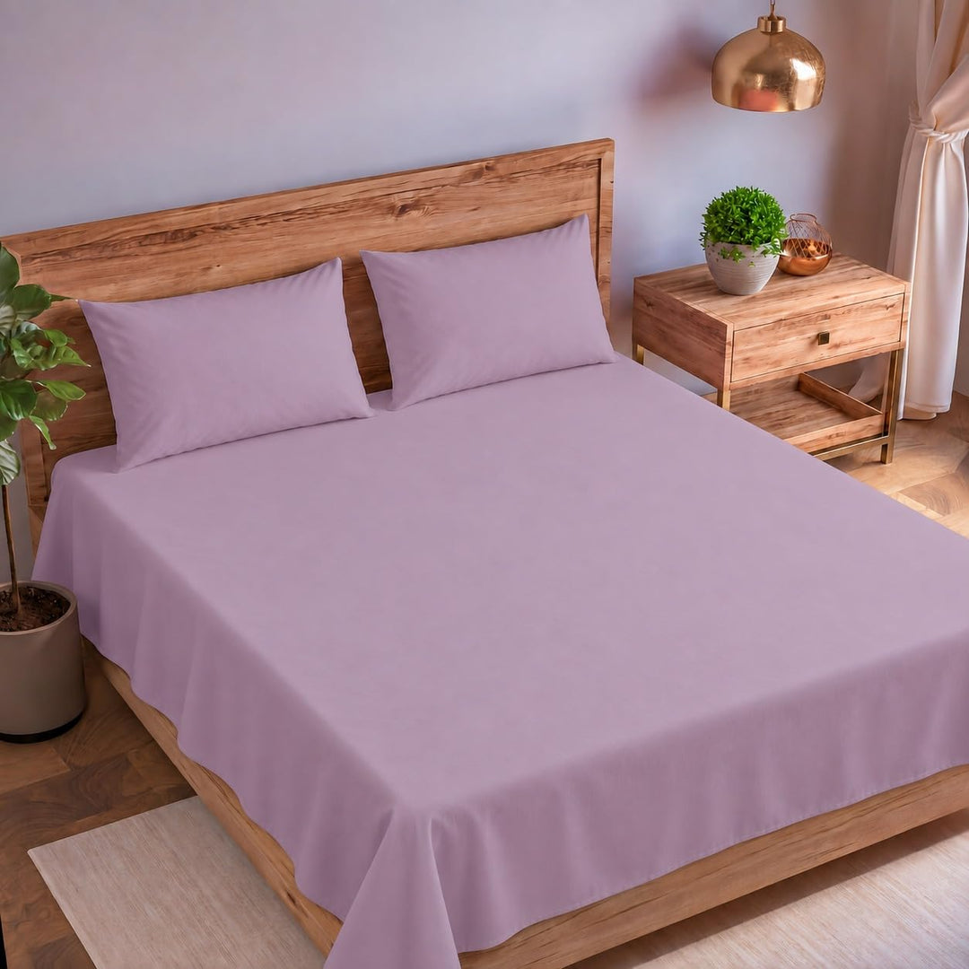 100% Cotton Percale King Flat Bedsheet with 2 Pillow Covers (200 TC)