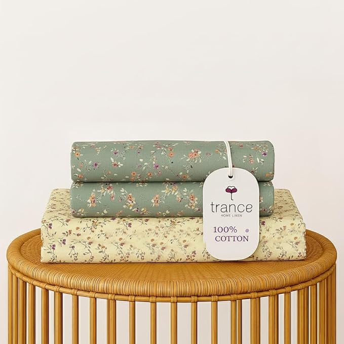 100% Cotton 180TC Printed Flat Bedsheet with Pillow Covers - Lilly ivory green