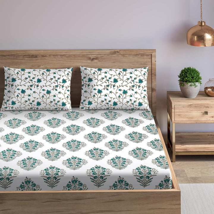 100% Cotton 180TC Printed Flat Bedsheet with  Pillow Covers - Madhuban