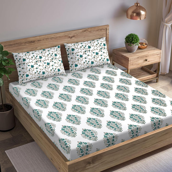 100% Cotton 180TC Printed Flat Bedsheet with  Pillow Covers - Madhuban