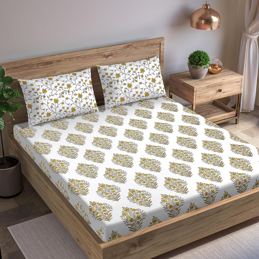 100% Cotton 180TC Printed Flat Bedsheet with  Pillow Covers - Madhuban