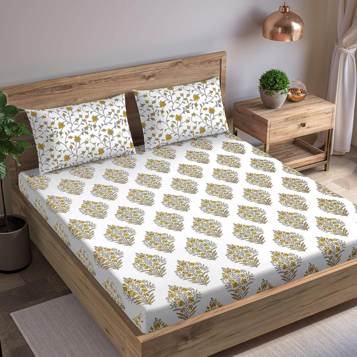 100% Cotton 180TC Printed Flat Bedsheet with  Pillow Covers - Madhuban
