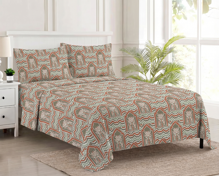 100%-Cotton 144TC-Bedsheet-King Size Printed Flat Bedsheet with 2 Pillow Covers-Mihrab