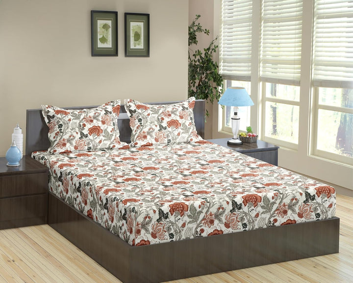 Cotton Printed Fitted Bedsheet with Pillow Covers (Malhaar 100% Cotton & 180 TC)