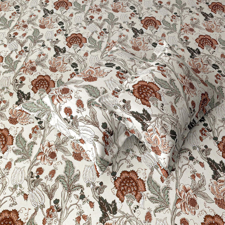 Cotton Printed Fitted Bedsheet with Pillow Covers (Malhaar 100% Cotton & 180 TC)