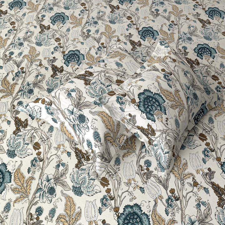 Cotton Printed Fitted Bedsheet with Pillow Covers (Malhaar 100% Cotton & 180 TC)