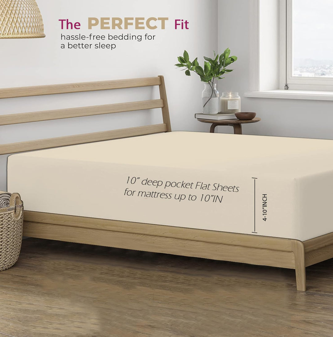 400 TC Cotton Plain Flat Bed Sheet with Pillow Covers -Pearl
