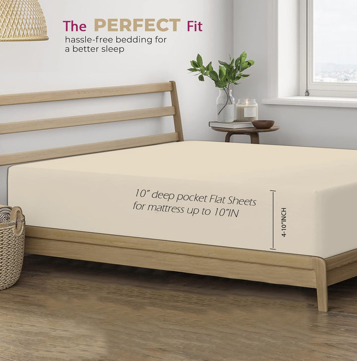 400 TC Cotton Plain Flat Bed Sheet with Pillow Covers -Pearl