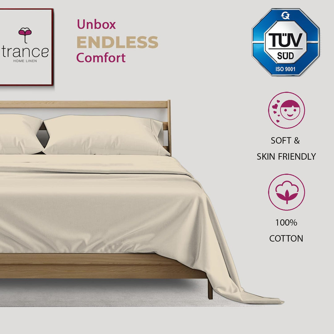 400 TC Cotton Plain Flat Bed Sheet with Pillow Covers -Pearl