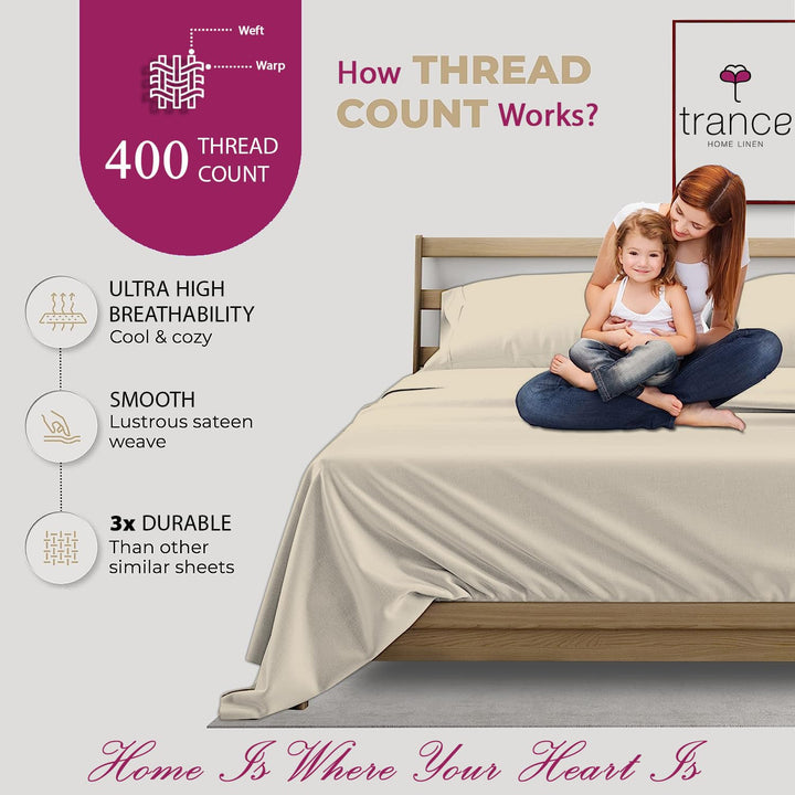 400 TC Cotton Plain Flat Bed Sheet with Pillow Covers -Pearl