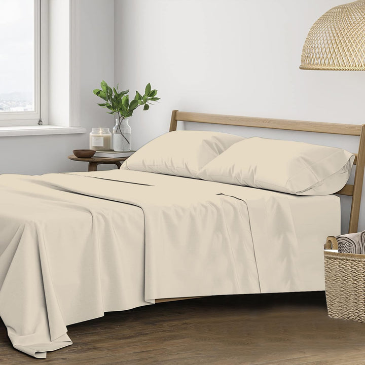 400 TC Cotton Plain Flat Bed Sheet with Pillow Covers -Pearl