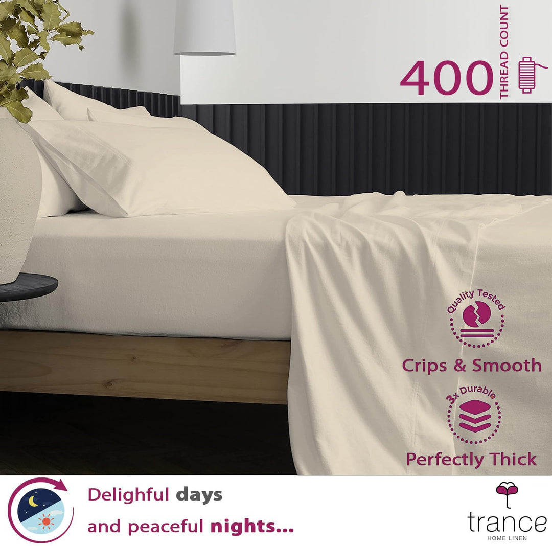 400 TC Cotton Plain Flat Bed Sheet with Pillow Covers -Pearl