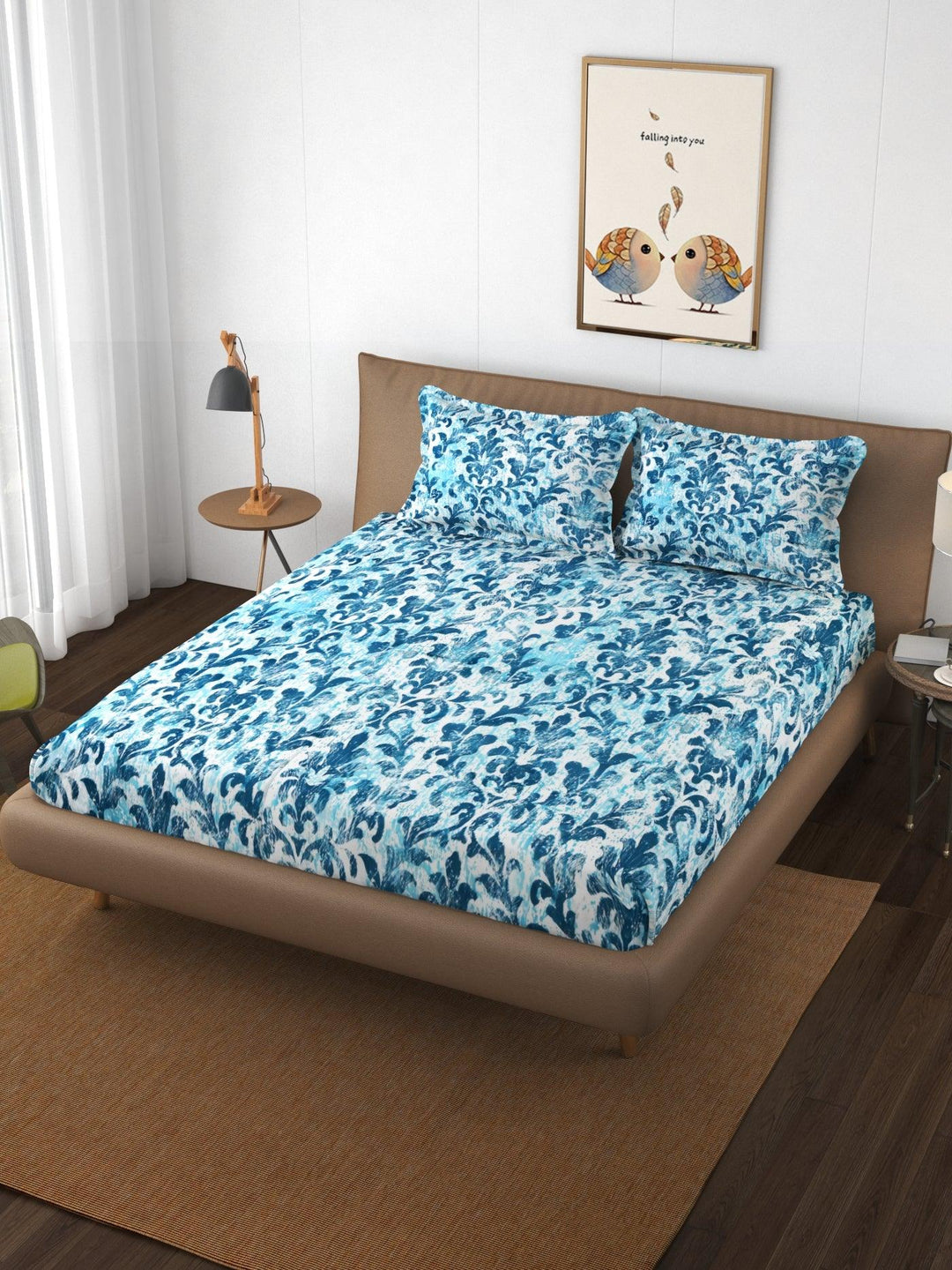 Premium Cotton Printed Fitted Bedsheet with Pillow Covers (Royal & 250 TC) - Trance Home Linen
