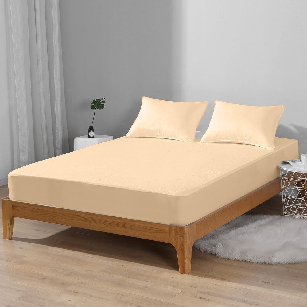 Premium Cotton Terry Elasticated Fitted Style Waterproof Mattress Protector (Brown) - Trance Home Linen
