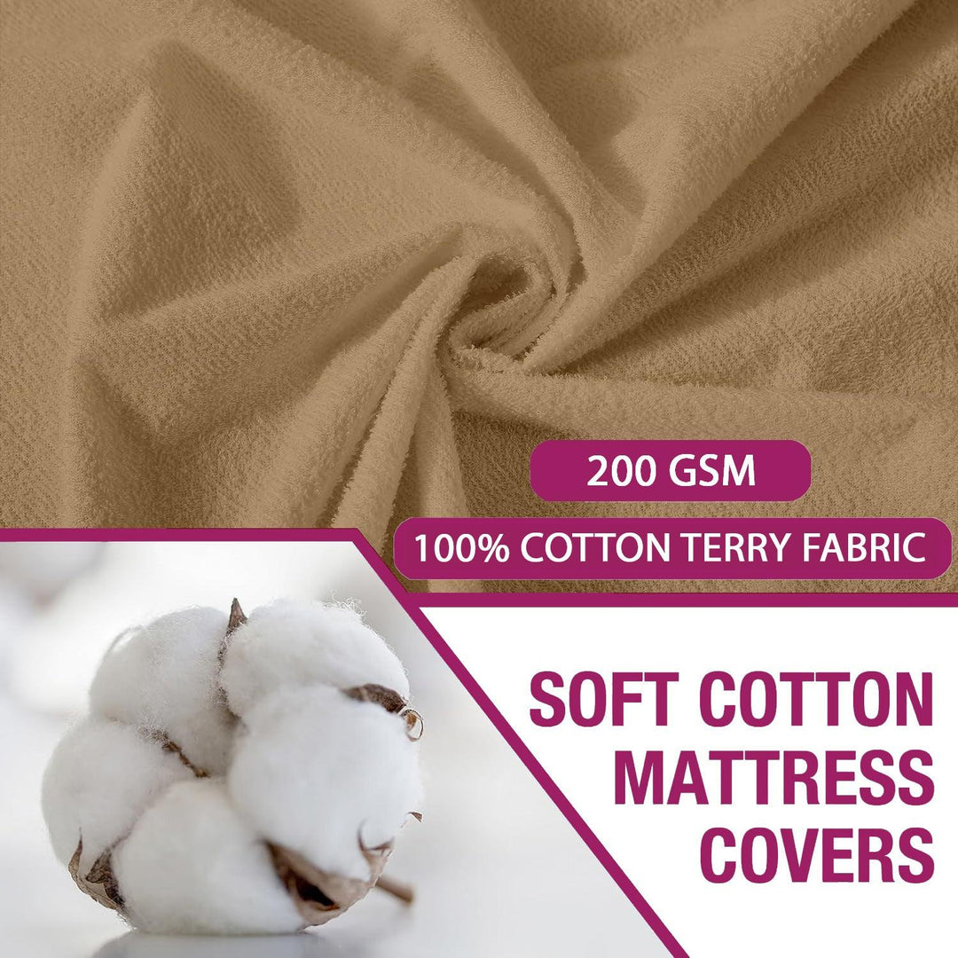 Premium Cotton Terry Elasticated Fitted Style Waterproof Mattress Protector (Brown) - Trance Home Linen