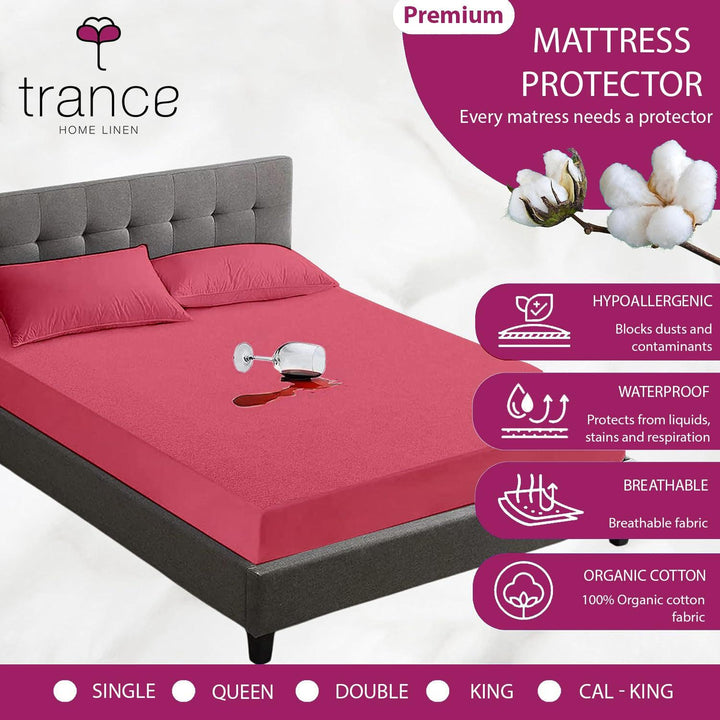 Premium Cotton Terry Elasticated Fitted Style Waterproof Mattress Protector (Coral) - Trance Home Linen