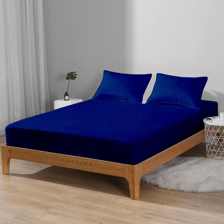 Premium Cotton Terry Elasticated Fitted Style Waterproof Mattress Protector (Ink Blue) - Trance Home Linen