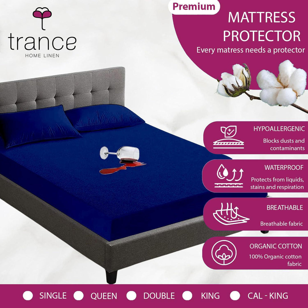 Premium Cotton Terry Elasticated Fitted Style Waterproof Mattress Protector (Ink Blue) - Trance Home Linen