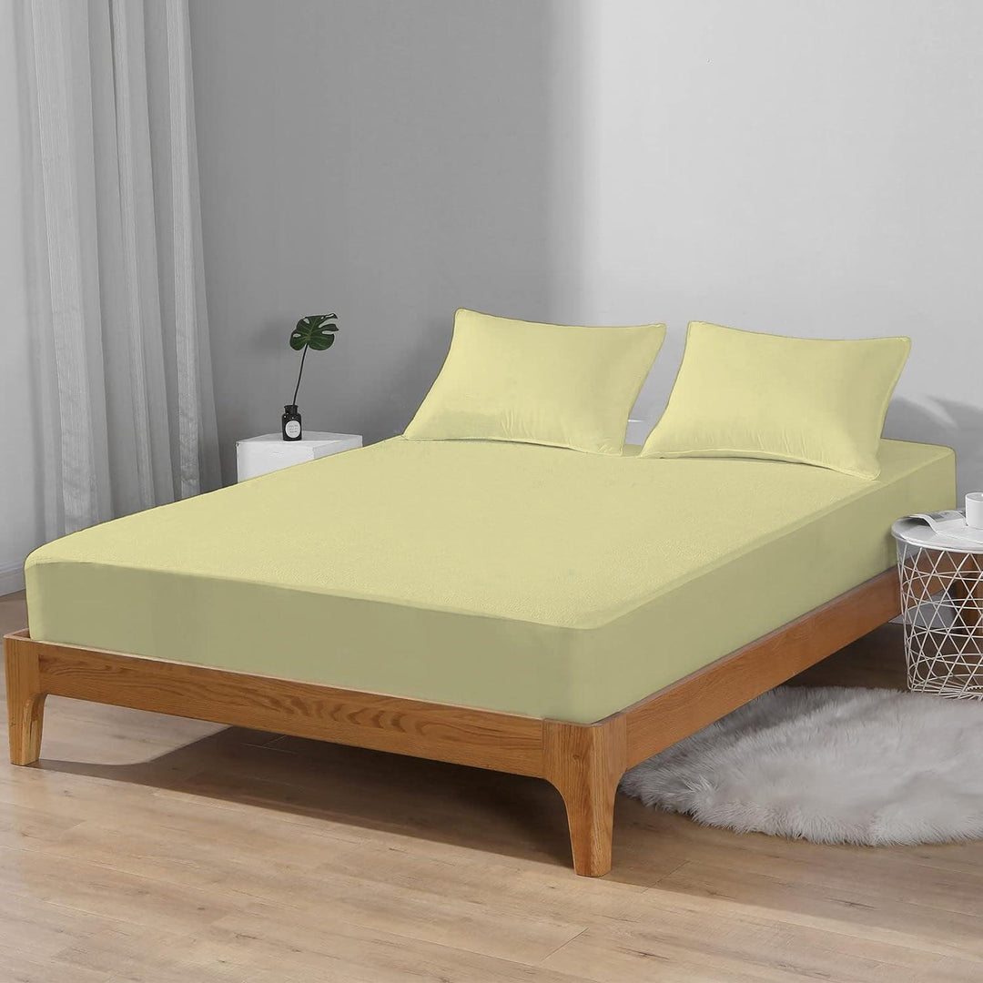 Premium Cotton Terry Elasticated Fitted Style Waterproof Mattress Protector (Ivory Yellow) - Trance Home Linen