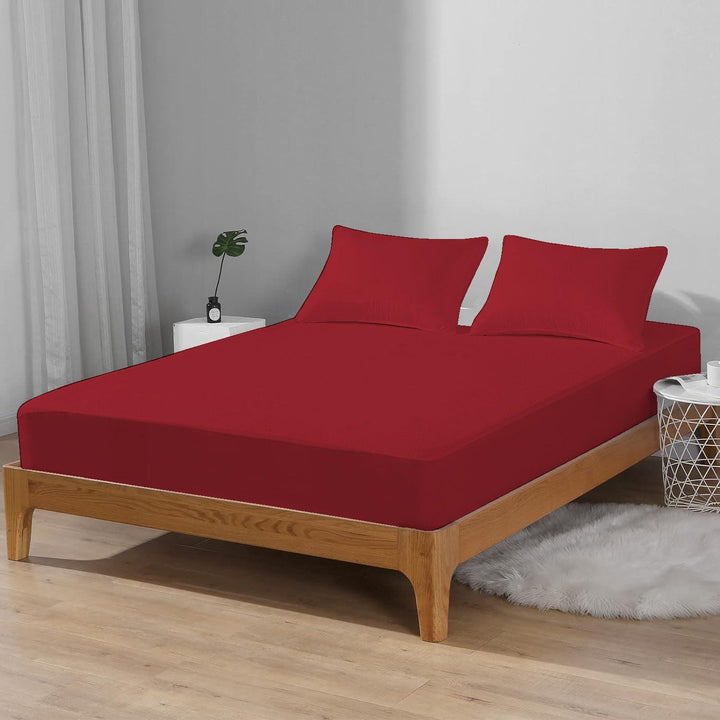 Premium Cotton Terry Elasticated Fitted Style Waterproof Mattress Protector (Maroon) - Trance Home Linen