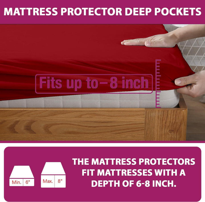 Premium Cotton Terry Elasticated Fitted Style Waterproof Mattress Protector (Maroon) - Trance Home Linen