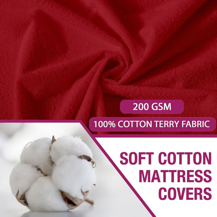 Premium Cotton Terry Elasticated Fitted Style Waterproof Mattress Protector (Maroon) - Trance Home Linen