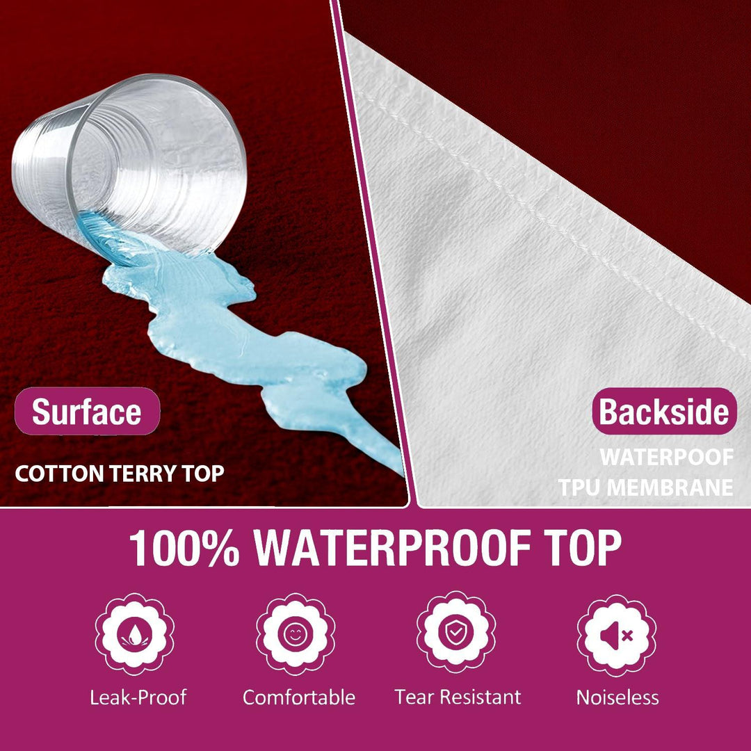 Premium Cotton Terry Elasticated Fitted Style Waterproof Mattress Protector (Maroon) - Trance Home Linen