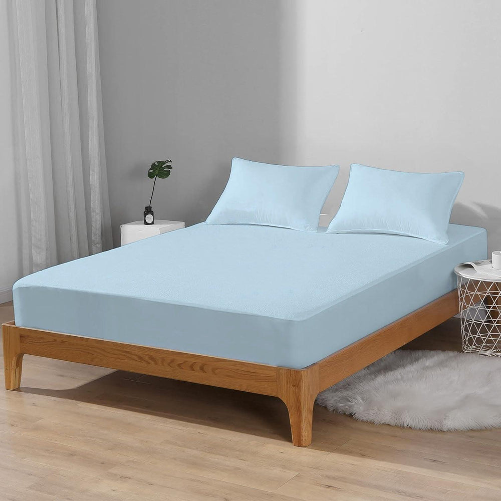 Premium Cotton Terry Elasticated Fitted Style Waterproof Mattress Protector (Sky Blue) - Trance Home Linen