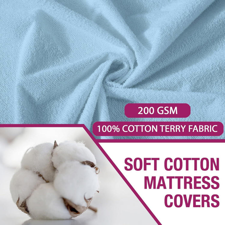 Premium Cotton Terry Elasticated Fitted Style Waterproof Mattress Protector (Sky Blue) - Trance Home Linen