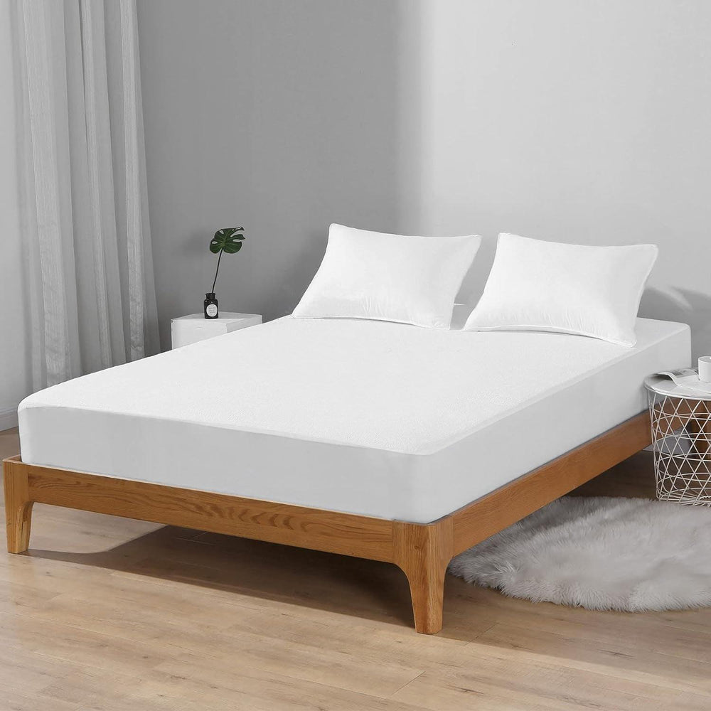 Premium Cotton Terry Elasticated Fitted Style Waterproof Mattress Protector (White) - Trance Home Linen