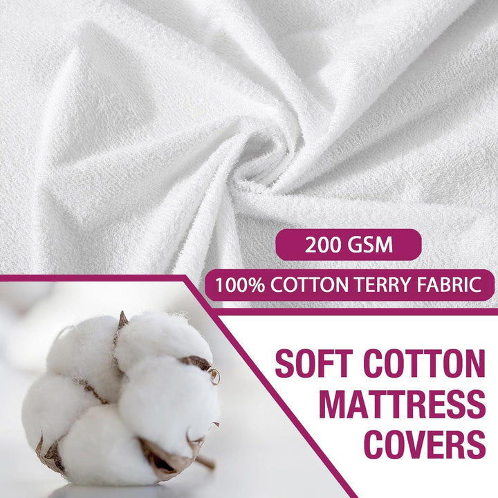 Premium Cotton Terry Elasticated Fitted Style Waterproof Mattress Protector (White) - Trance Home Linen