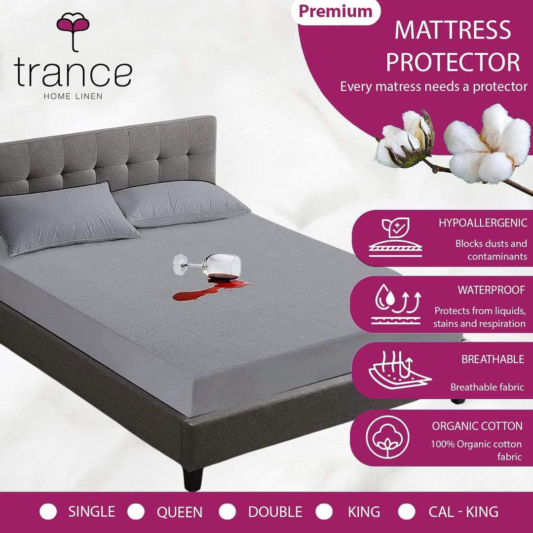 Premium Cotton Terry Elasticated Queen Size Fitted Style Waterproof Mattress Protector - Trance Home Linen