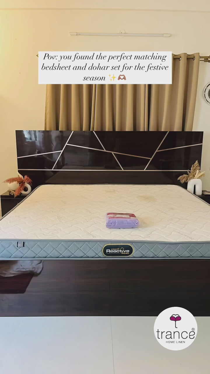 Cotton King Fitted Bedsheet with 2 Pillow Cover (100% Cotton & 200 TC)