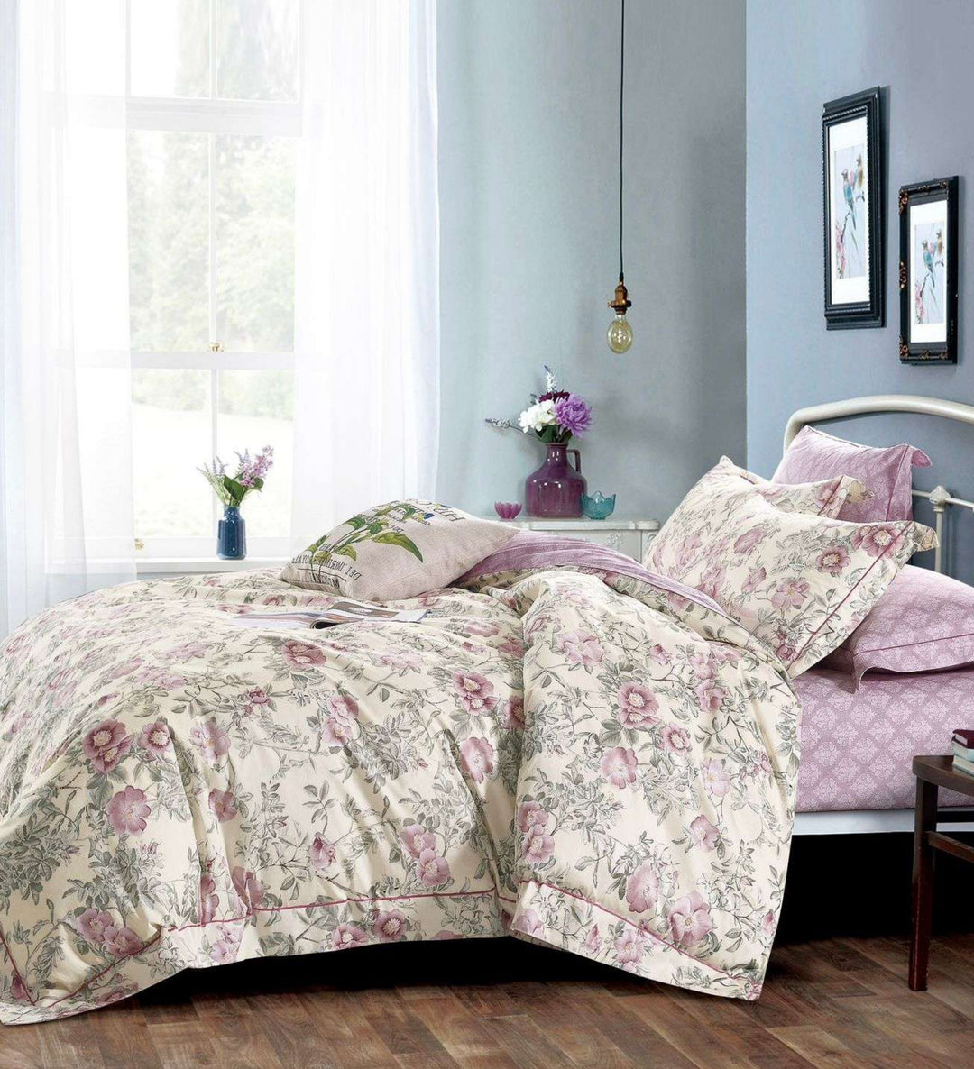 100% Cotton 180TC Printed Flat Bedsheet with Pillow Covers