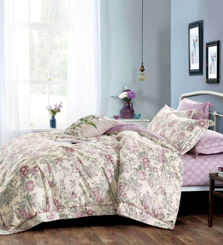 100% Cotton 180TC Printed Flat Bedsheet with Pillow Covers
