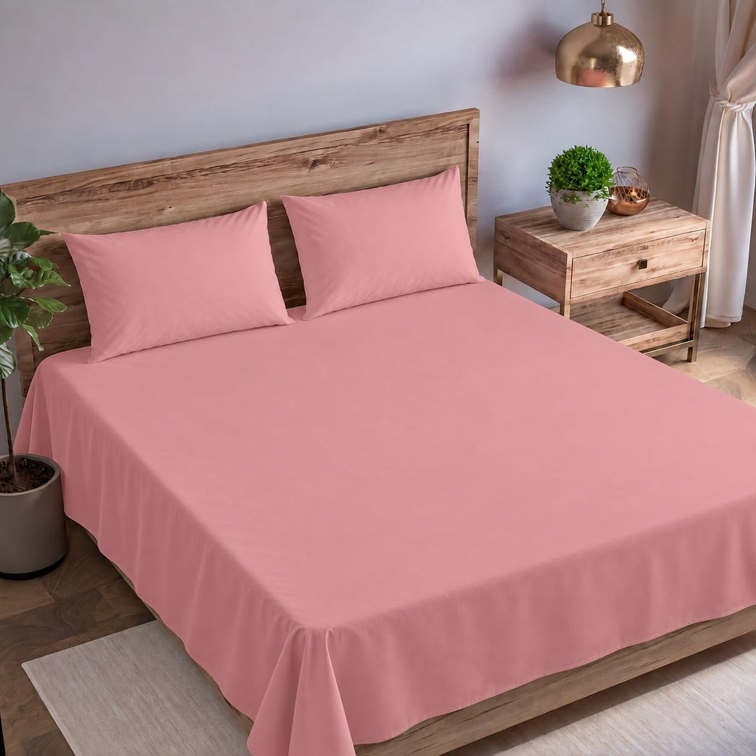 100% Cotton Percale King Flat Bedsheet with 2 Pillow Covers (200 TC)