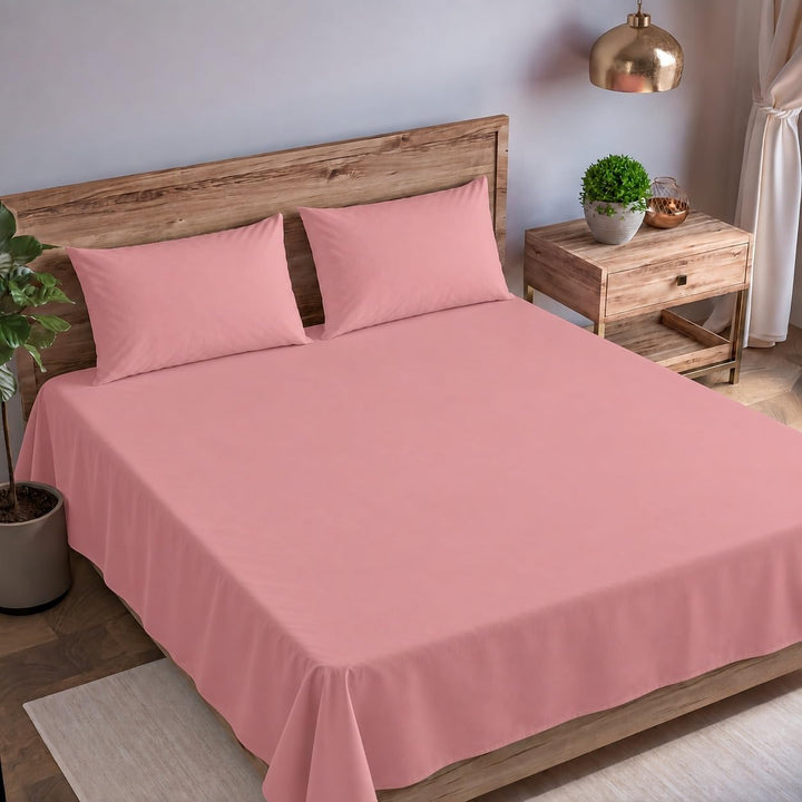 100% Cotton Percale King Flat Bedsheet with 2 Pillow Covers (200 TC)