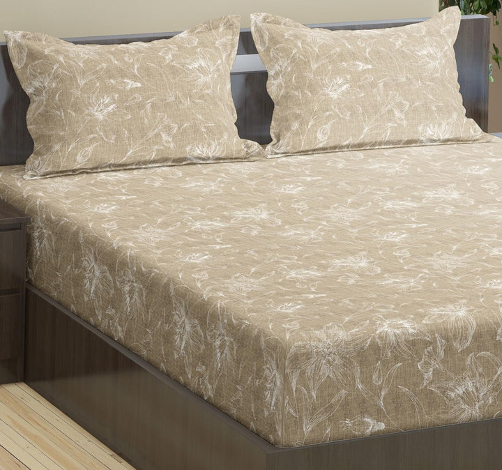 100% Cotton 144TC Printed Fitted Bedsheet with Pillow Covers - Serenity collection