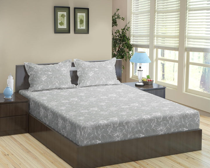 100% Cotton 144TC Printed Fitted Bedsheet with Pillow Covers - Serenity collection