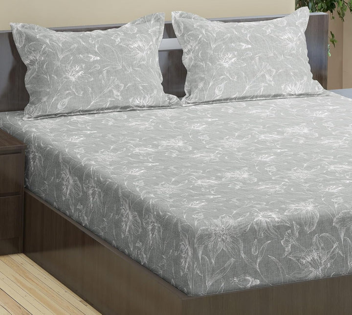 100% Cotton 144TC Printed Fitted Bedsheet with Pillow Covers - Serenity collection