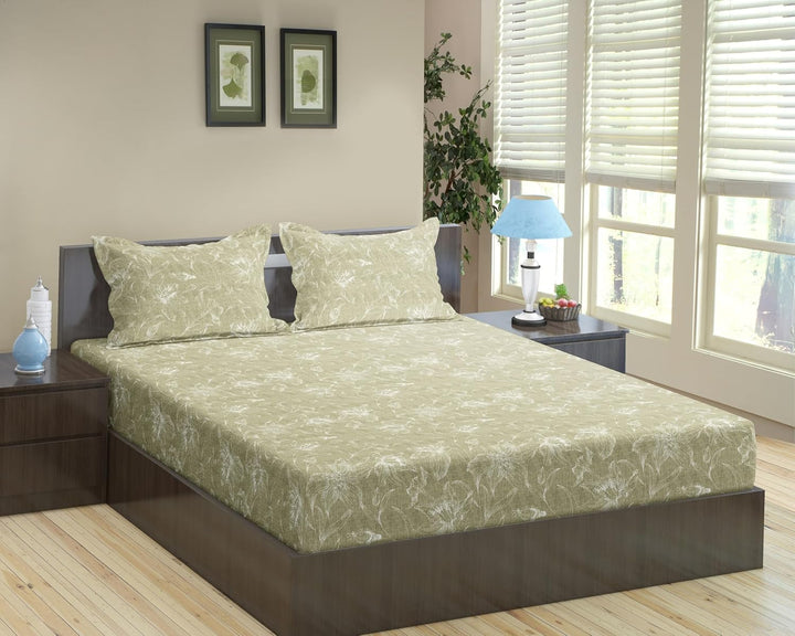 100% Cotton 144TC Printed Fitted Bedsheet with Pillow Covers - Serenity collection