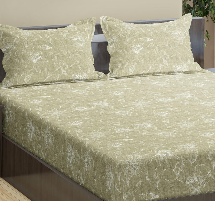 100% Cotton 144TC Printed Fitted Bedsheet with Pillow Covers - Serenity collection