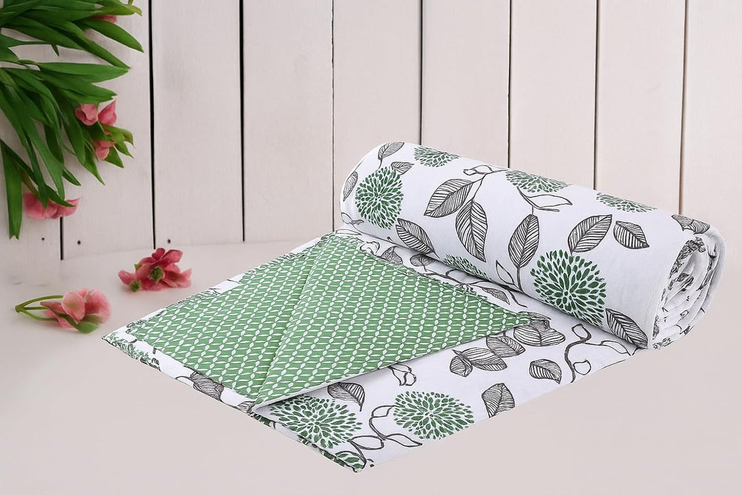 Cotton Double Dohar (SPRING Green Blue Leaves)
