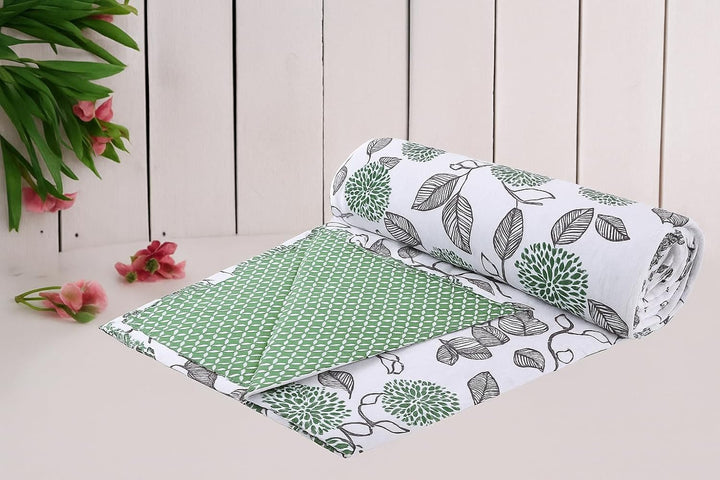 Cotton Double Dohar (SPRING Green Blue Leaves)